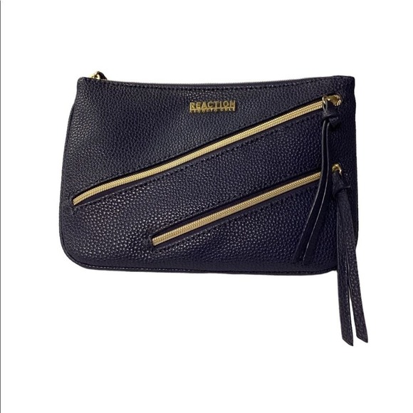 Reaction by Kenneth Cole blue pebble leather clutch‎ 3 zipper - Picture 9 of 11